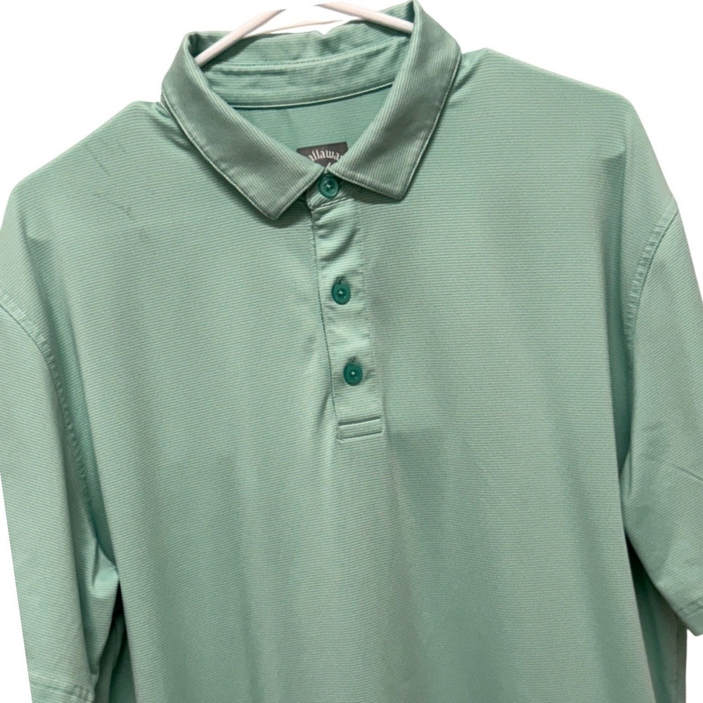 Callaway Opti-Dri Mens Large Green Striped Short Sleeve Golf‎ Polo Shirt L